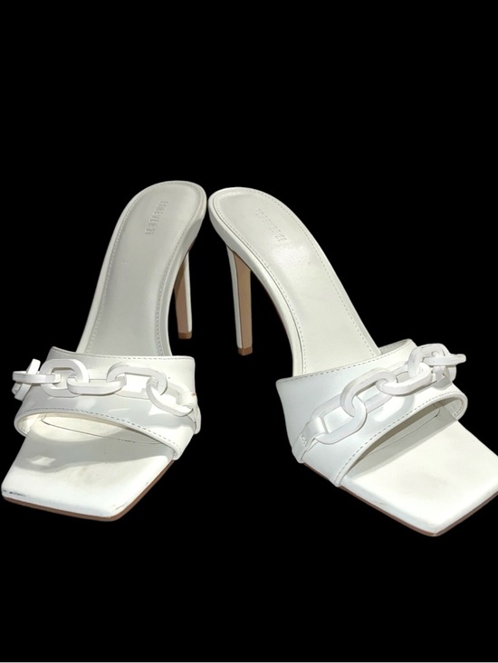Forever 21 Shoes - Forever 21 White Chain-Trim High Heel Slide Mules